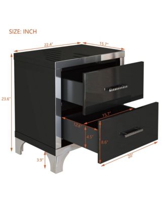 High Gloss Mirrored Nightstand with 2 Drawers and Metal Handle