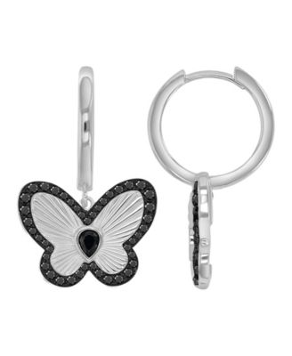 Black Spinel Butterfly Dangling Earrings in Black Rhodium Over Sterling Silver