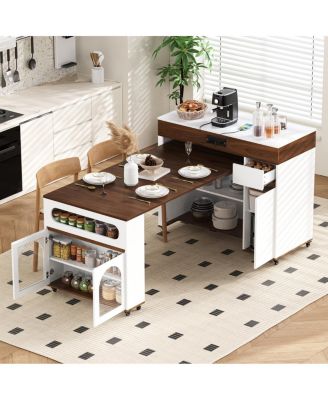Extendable Dining Table, Kitchen Island with Storage