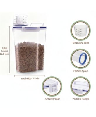 Airtight Pet Food Storage Container with Pour Spout Measuring Cup 4 Seal Buckles BPA Free Durable Plastic