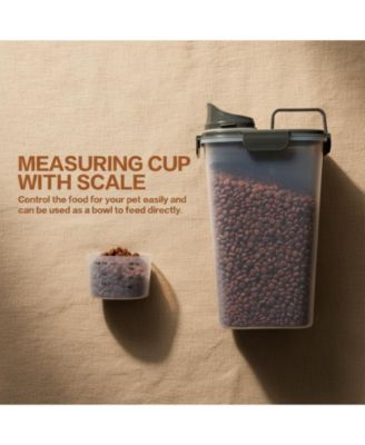 Airtight Pet Food Storage Container with Pour Spout Measuring Cup 4 Seal Buckles BPA Free Durable Plastic