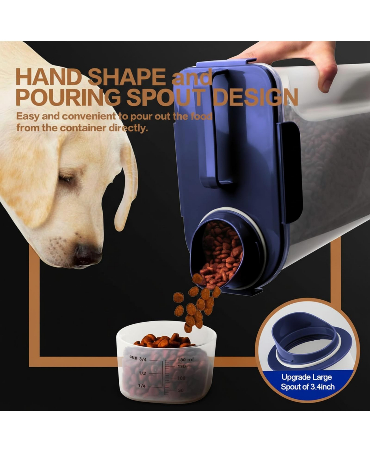 Aronkl Airtight Pet Food Storage Container with Pour Spout Measuring Cup 4 Seal Buckles Bpa Free Durable Plastic