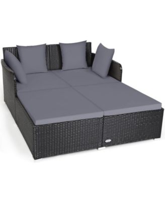 Outdoor Rattan Daybed Pillows Cushioned Sofa Furniture Patio