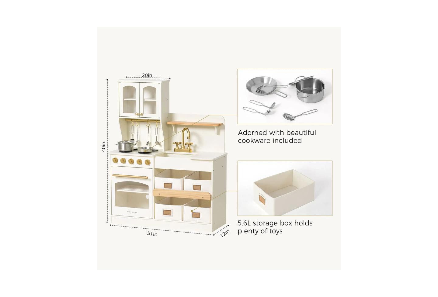 Детская игрушка Tiny Land Wooden Storage Play Kitchen With 4 Removable Bins, Ages 3+ — фото 8