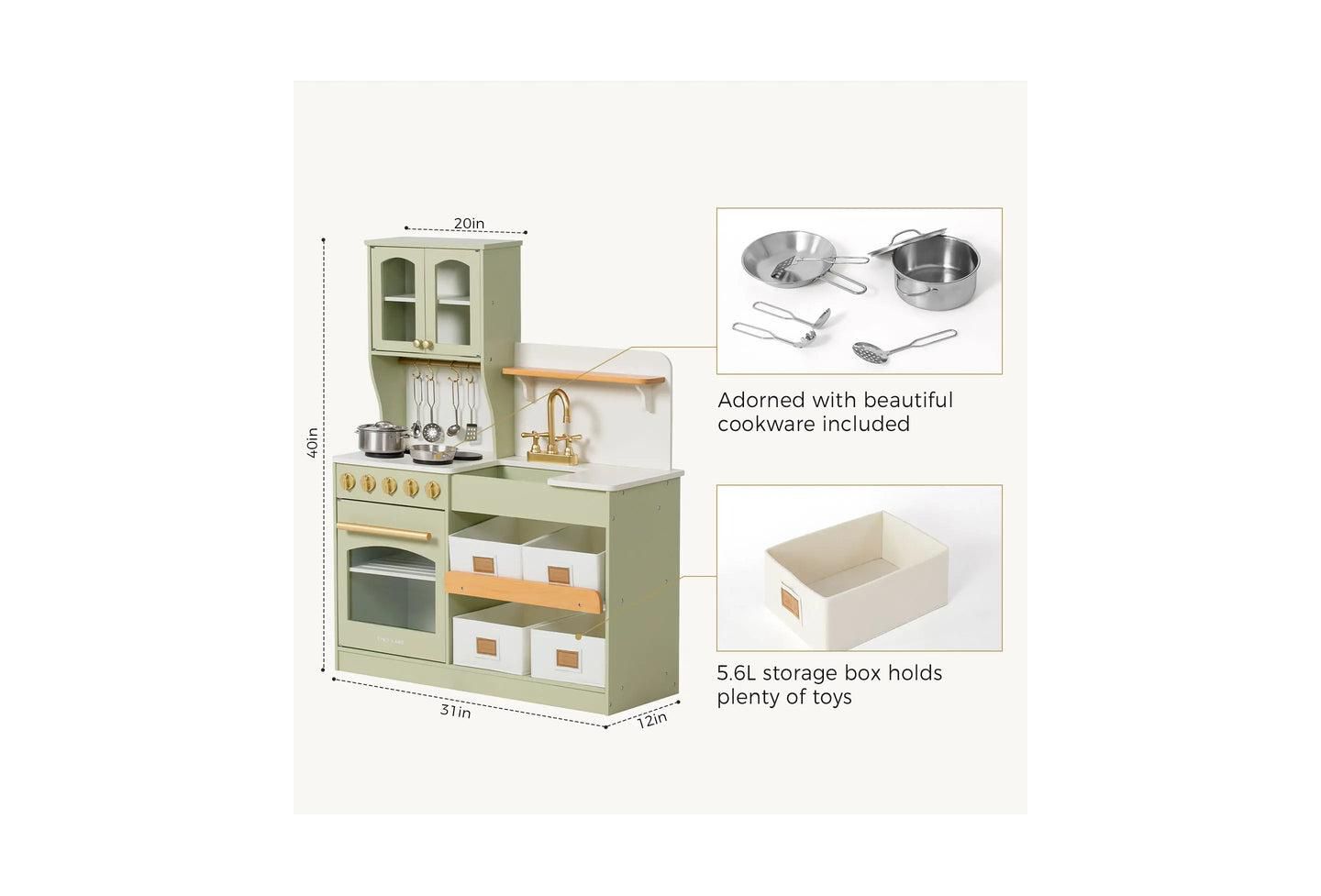Детские игрушки Tiny Land Serenity Wooden Multifunctional Storage 15-Piece Play Kitchen, Ages 3+ — фото 10