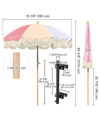 6Ft Vintage Floral Fringe Umbrella w/ Deck Holder Carry Bag Adjustable for Outdoor Balcony Deck Food Ice Cream Cart Mobile Stall