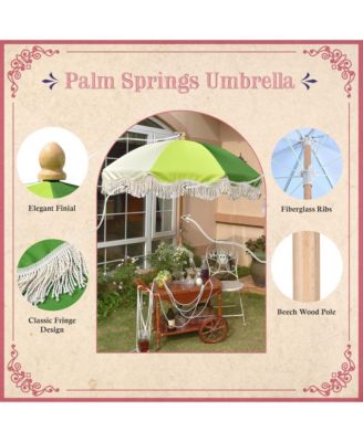 6Ft Vintage Floral Fringe Umbrella w/ Deck Holder Carry Bag Adjustable for Outdoor Balcony Deck Food Ice Cream Cart Mobile Stall