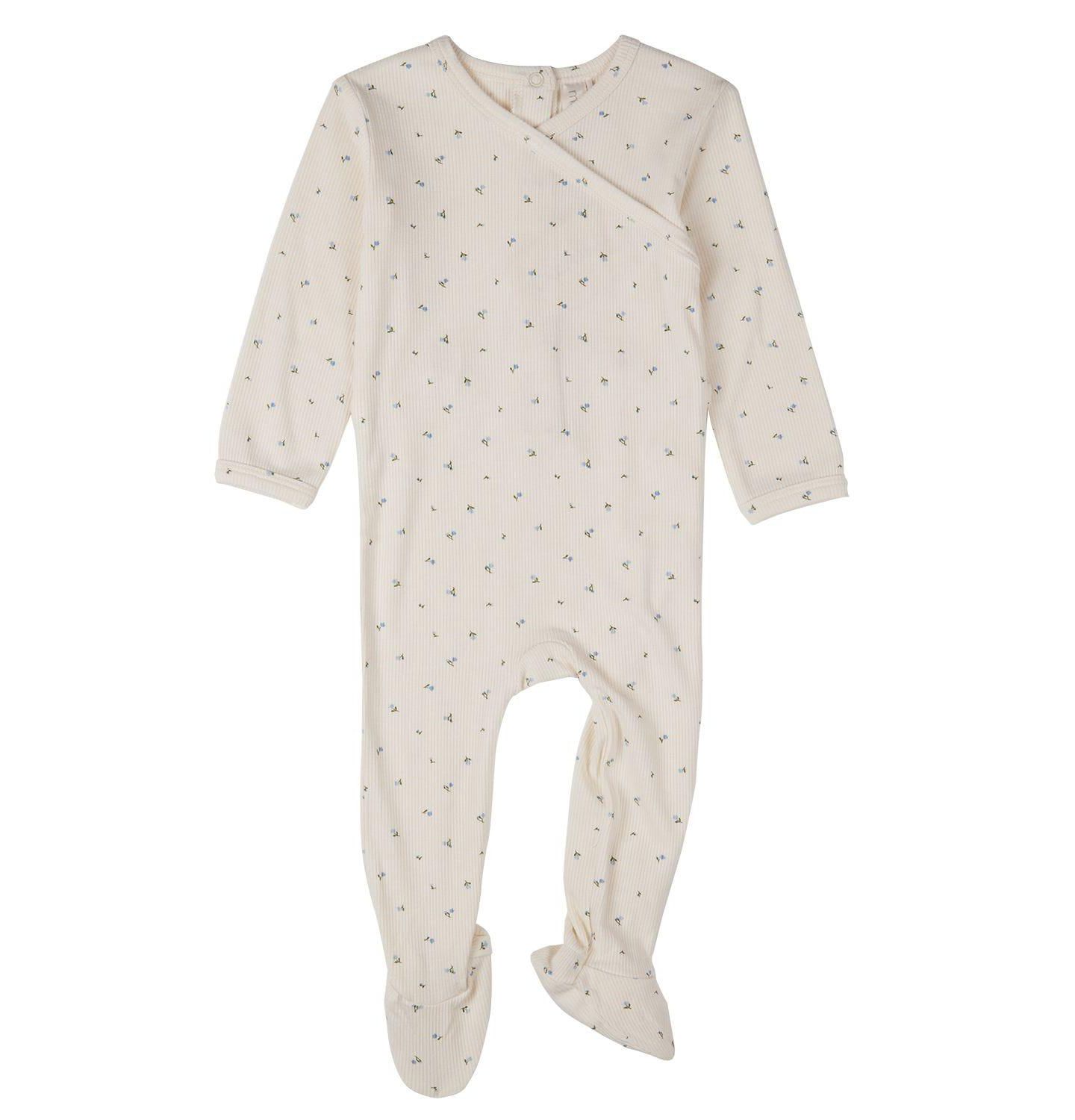 MeMoi Baby Girls "Sprigs Have Sprung" Mini-Rib Rayon-Blend Crossover-Neck Footie, цвет: Синий — фото 1
