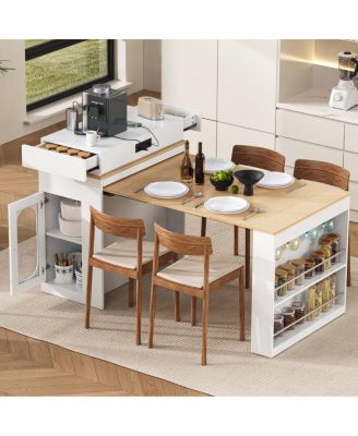 Extendable Dining Table/Kitchen Island with Storage and Outlet
