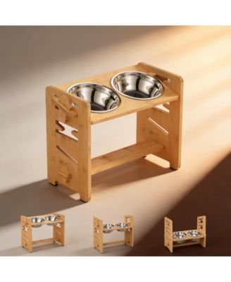 Adjustable Elevated Dog Cat Bowl Stand Heights Tilt Foldable with 2 Stainless Steel Dishes