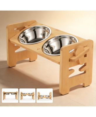Adjustable Elevated Dog Cat Bowl Stand Heights Tilt Foldable with 2 Stainless Steel Dishes