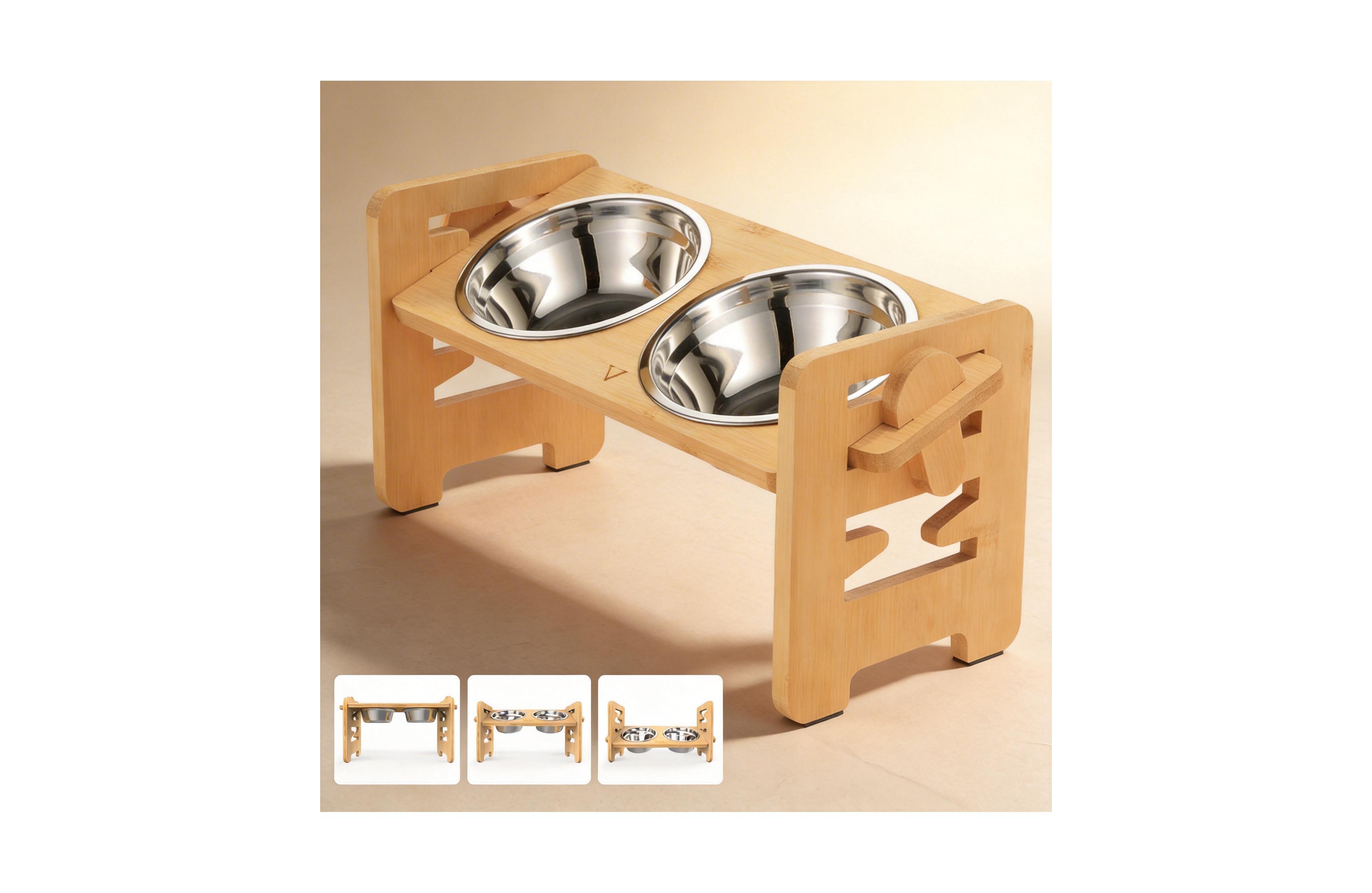 Aronkl Adjustable Elevated Dog Cat Bowl Stand Heights Tilt Foldable with 2 Stainless Steel Dishes
