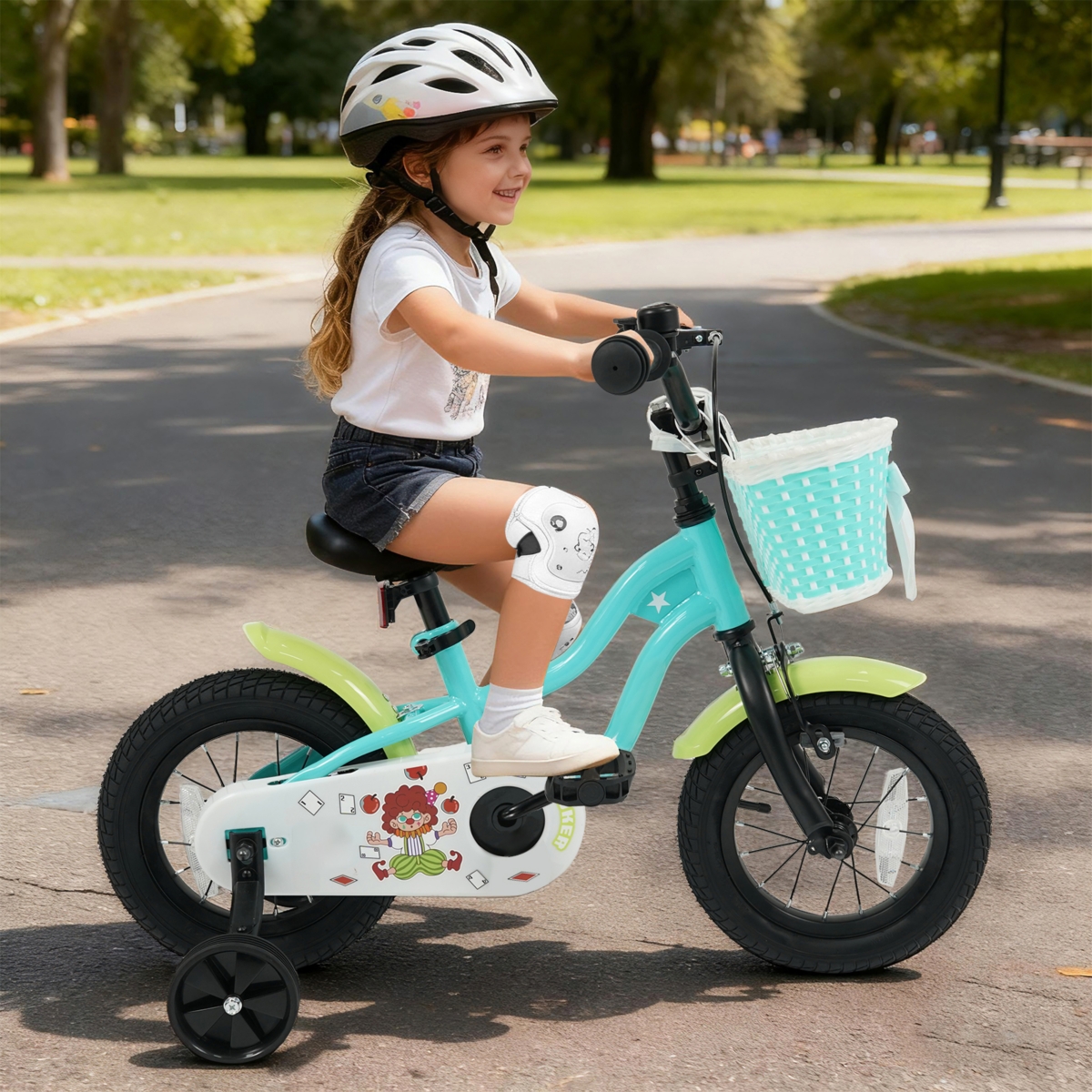 Slickblue Kids Bicycle with Training Wheels and Storage Basket