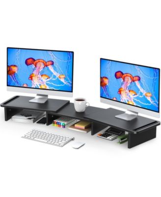 Dual Monitor Stand Riser Adjustable Wood desktop organizer