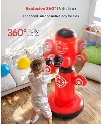 360degree(s) Rotatable Punching Bag for Kids, Lager 64" Kids Punching Bag with Gloves, Hand Pump and 6 Targets, Bop Bag Inflatable Punching Toy