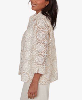 Women's Natural Wonder Sequin Medallion Two-In-One Collar Top