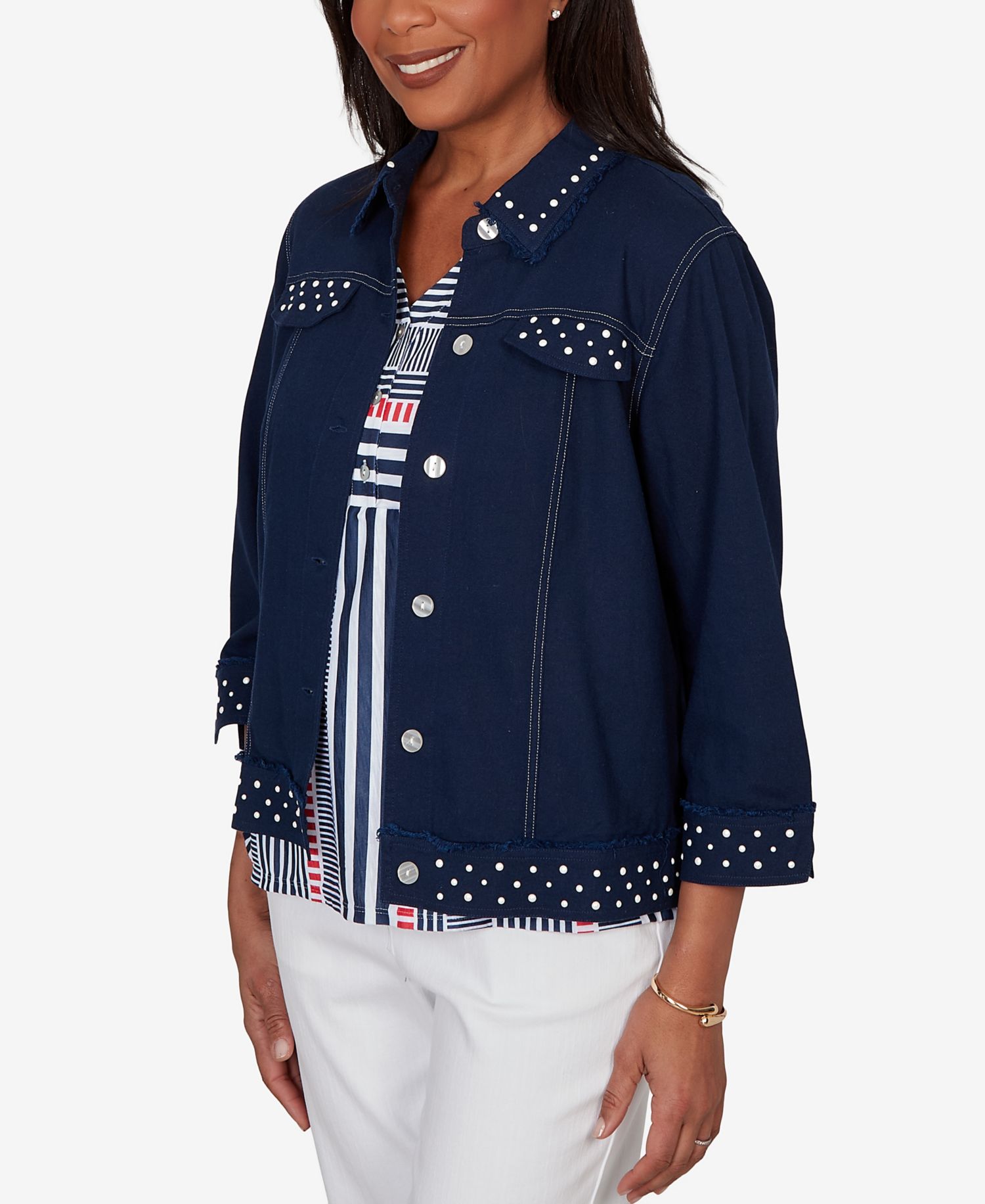 Women's Port Side Cultivated Pearl Trim Denim Jacket