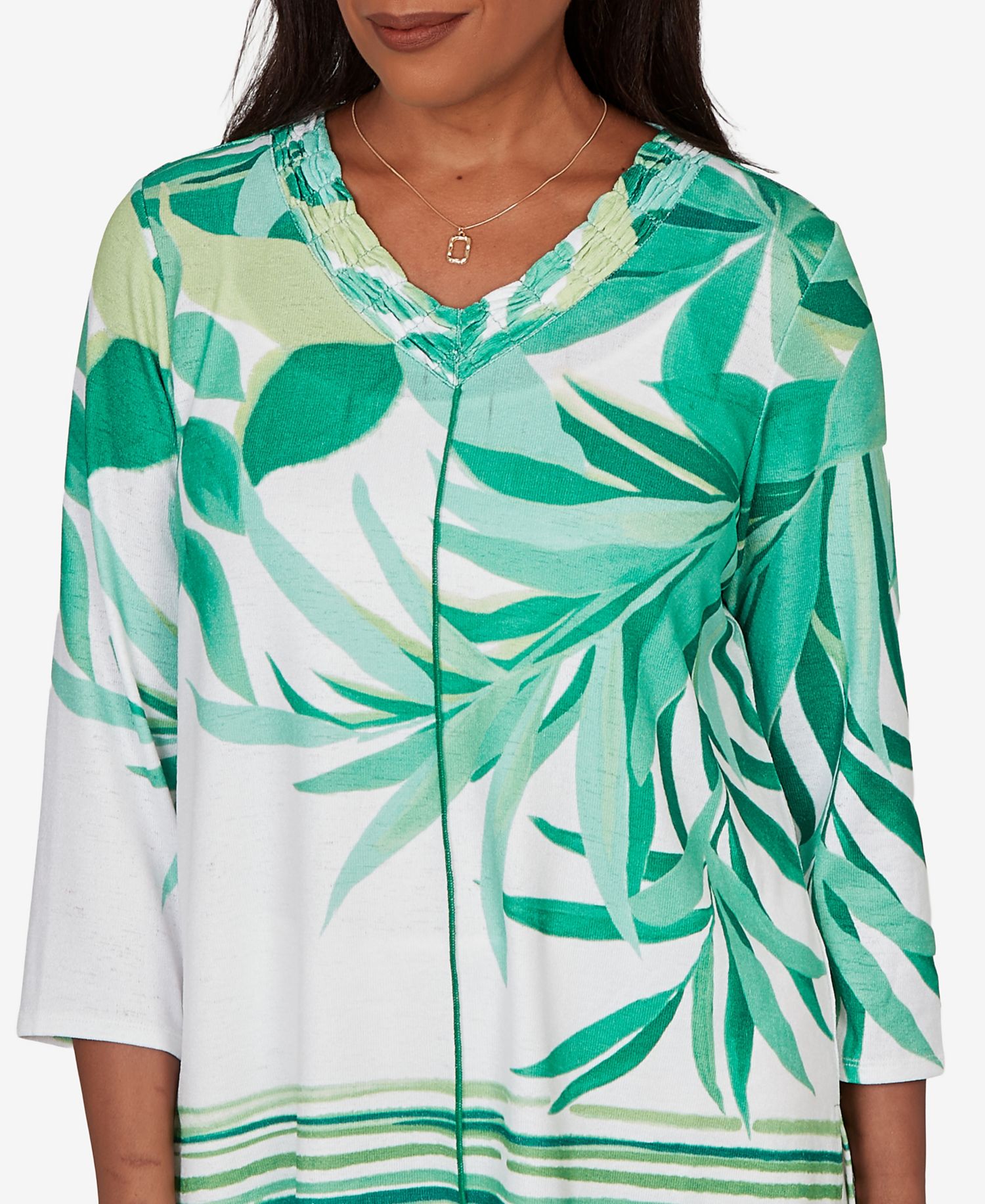 Women's Resort Living Artisan Leaf Bordered V-Neck Top
