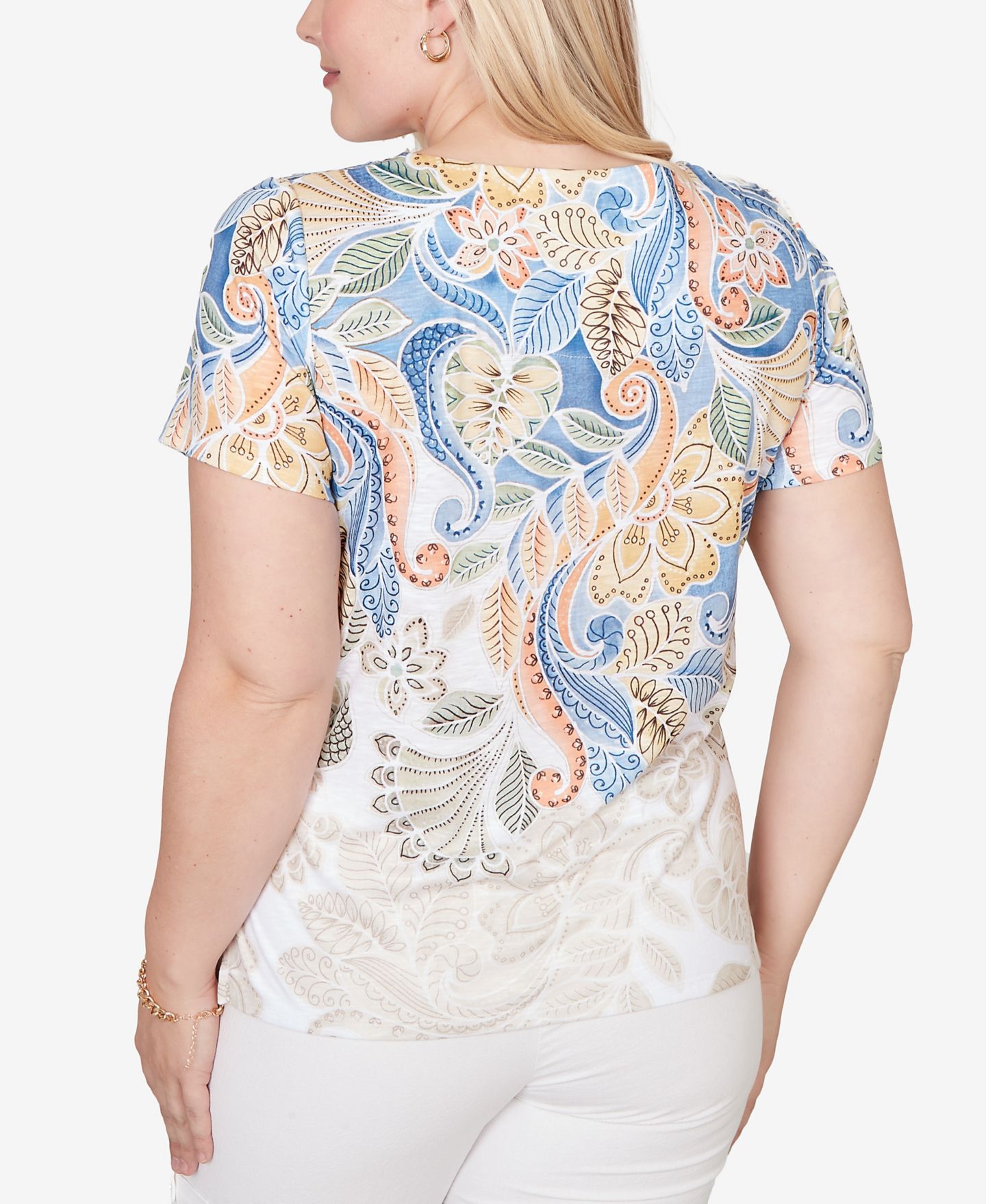Женский топ Alfred Dunner Out of the Blue Ombre Paisley Short-Sleeve, цвет: Синий разноцветный — фото 5