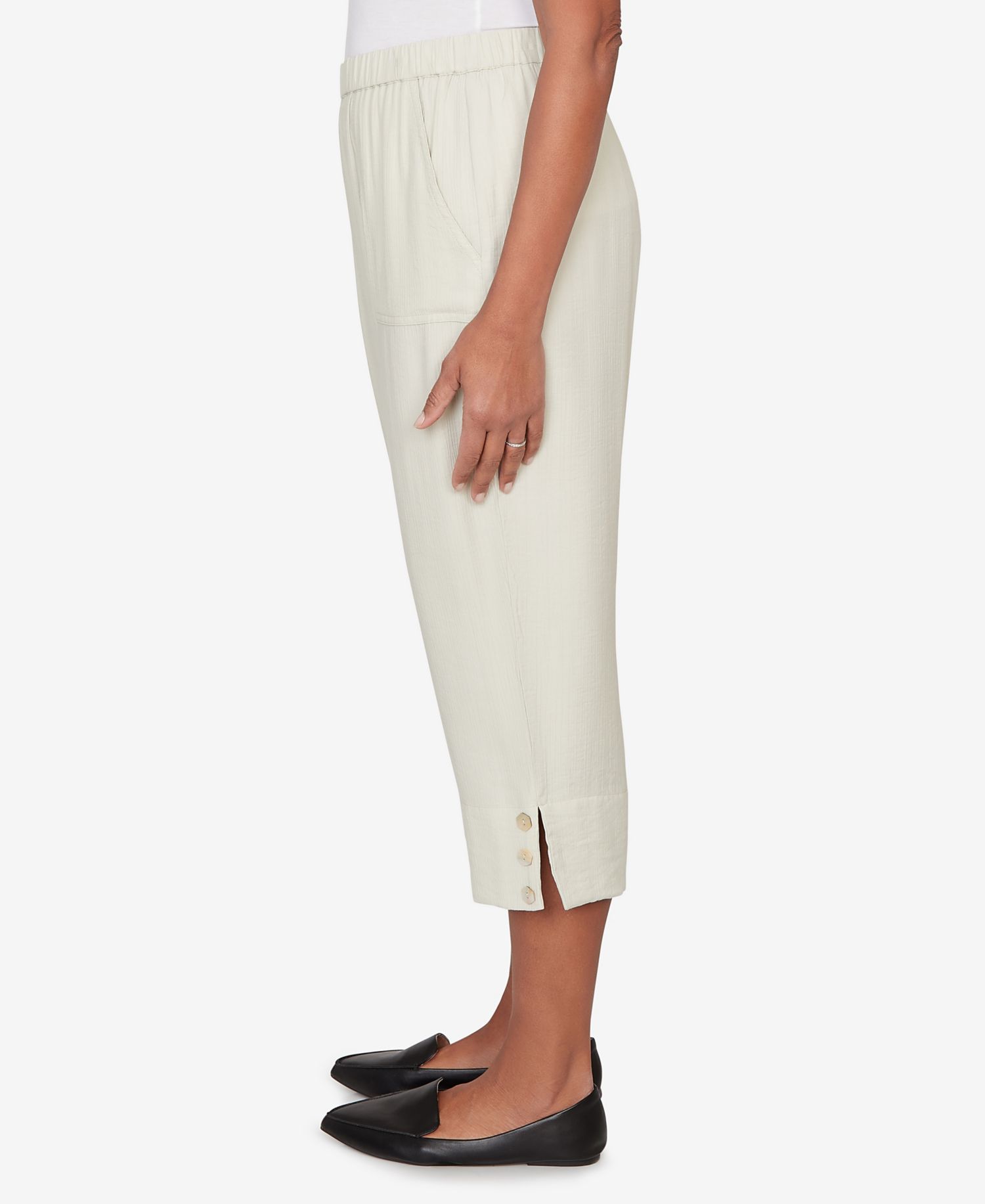 Women's Vintage Charm Relaxed Elastic Waistband Front Pocket Capri Pants