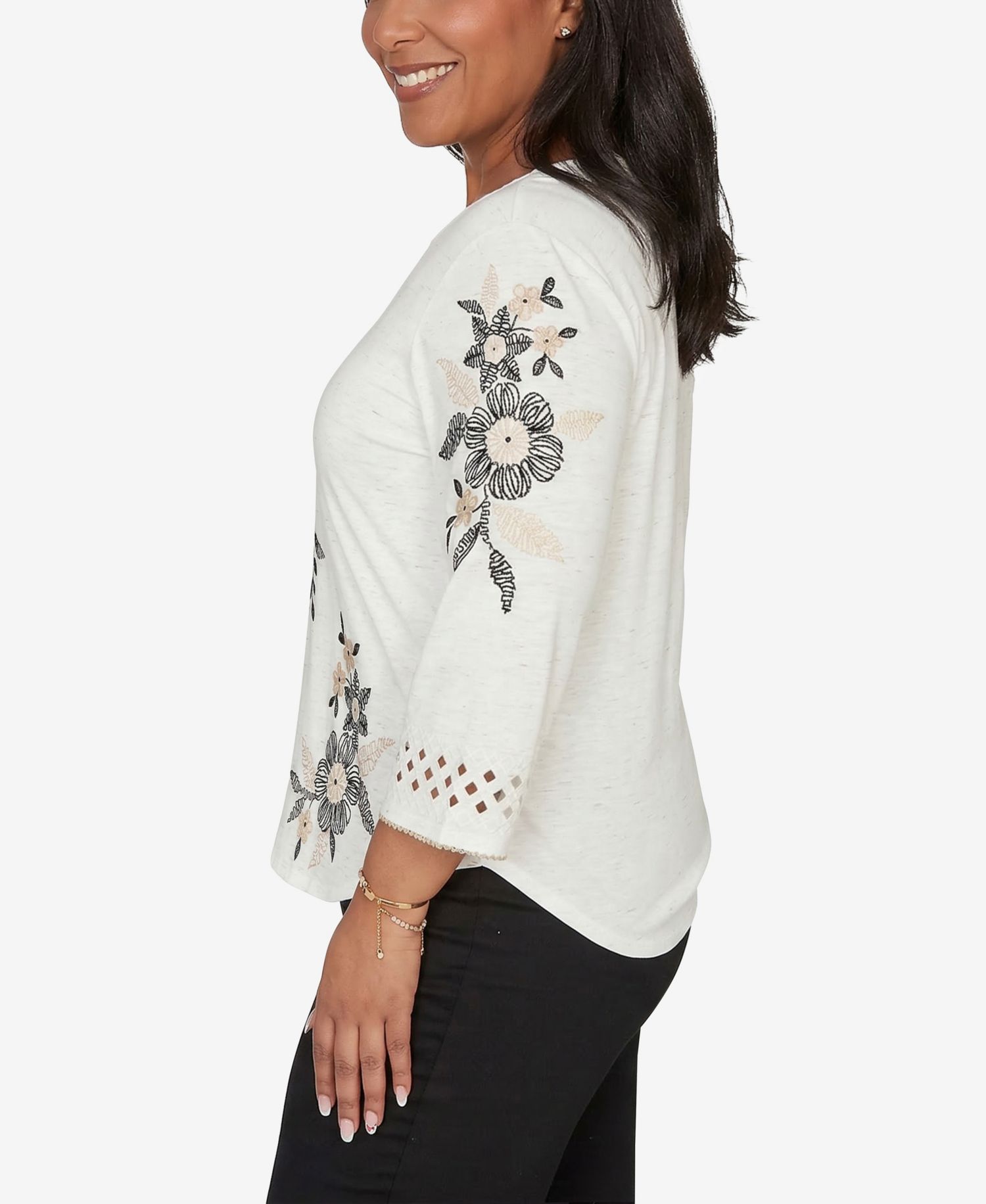 Women's Detail Driven Floral Embroidered Textured Top