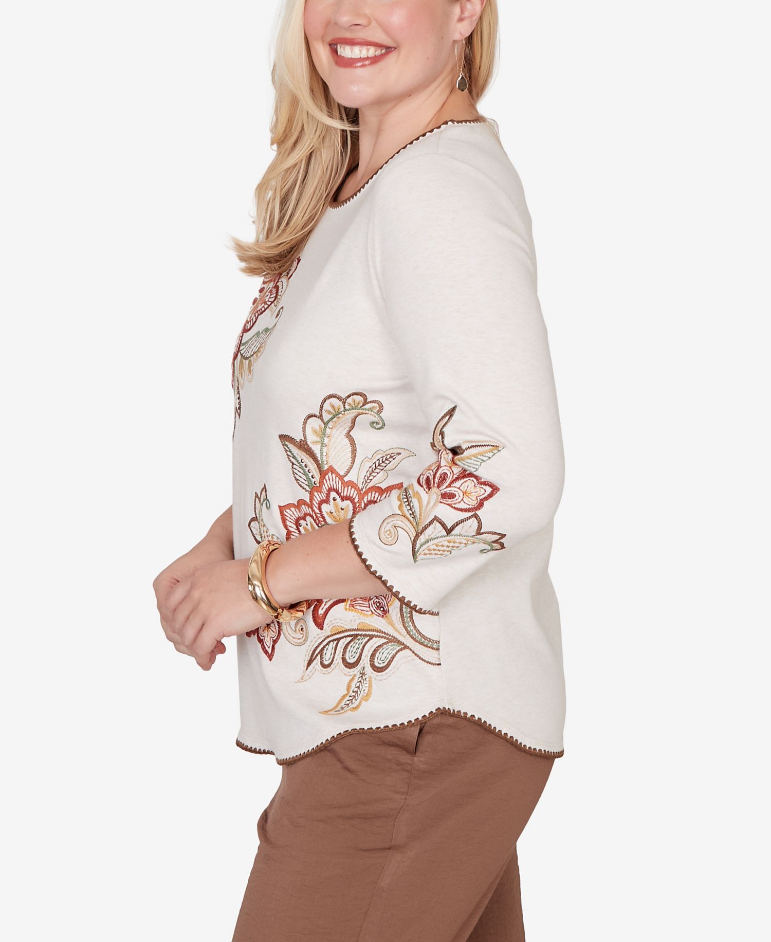 Women's Spice Market Asymmetrical Scroll Floral Round Hem Top