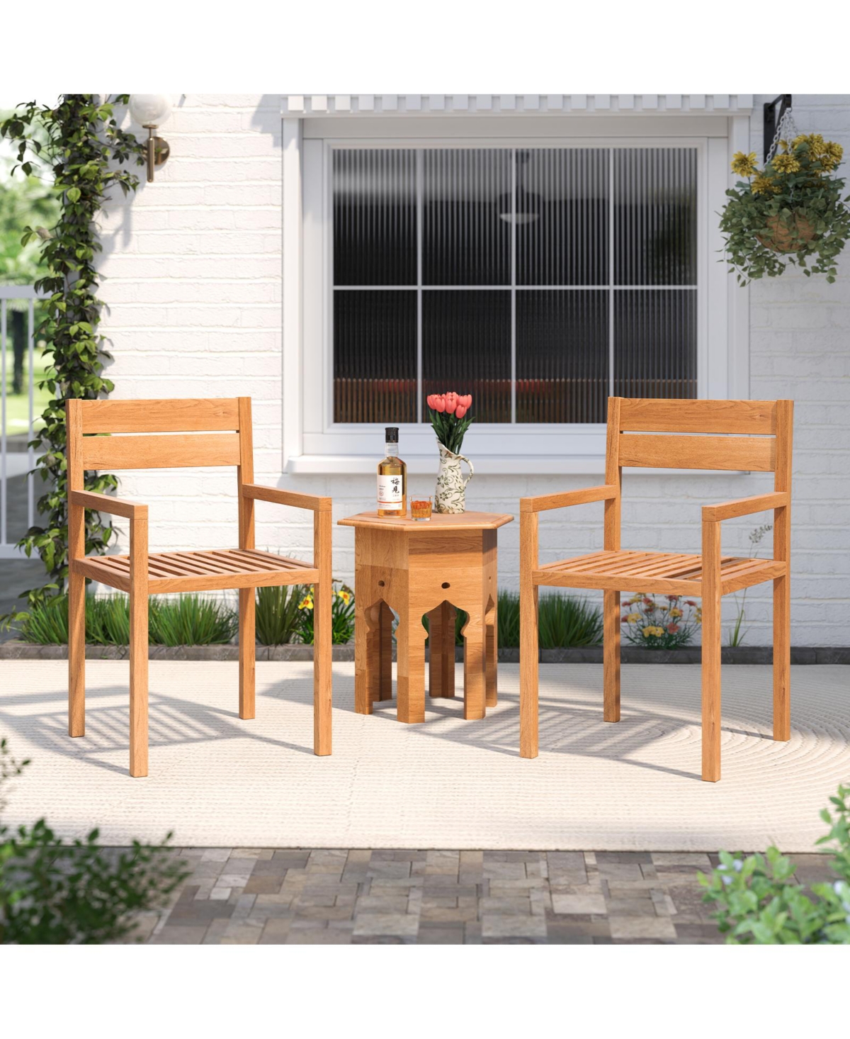 Sugift Outdoor Patio Dining Teak Wood Armchair