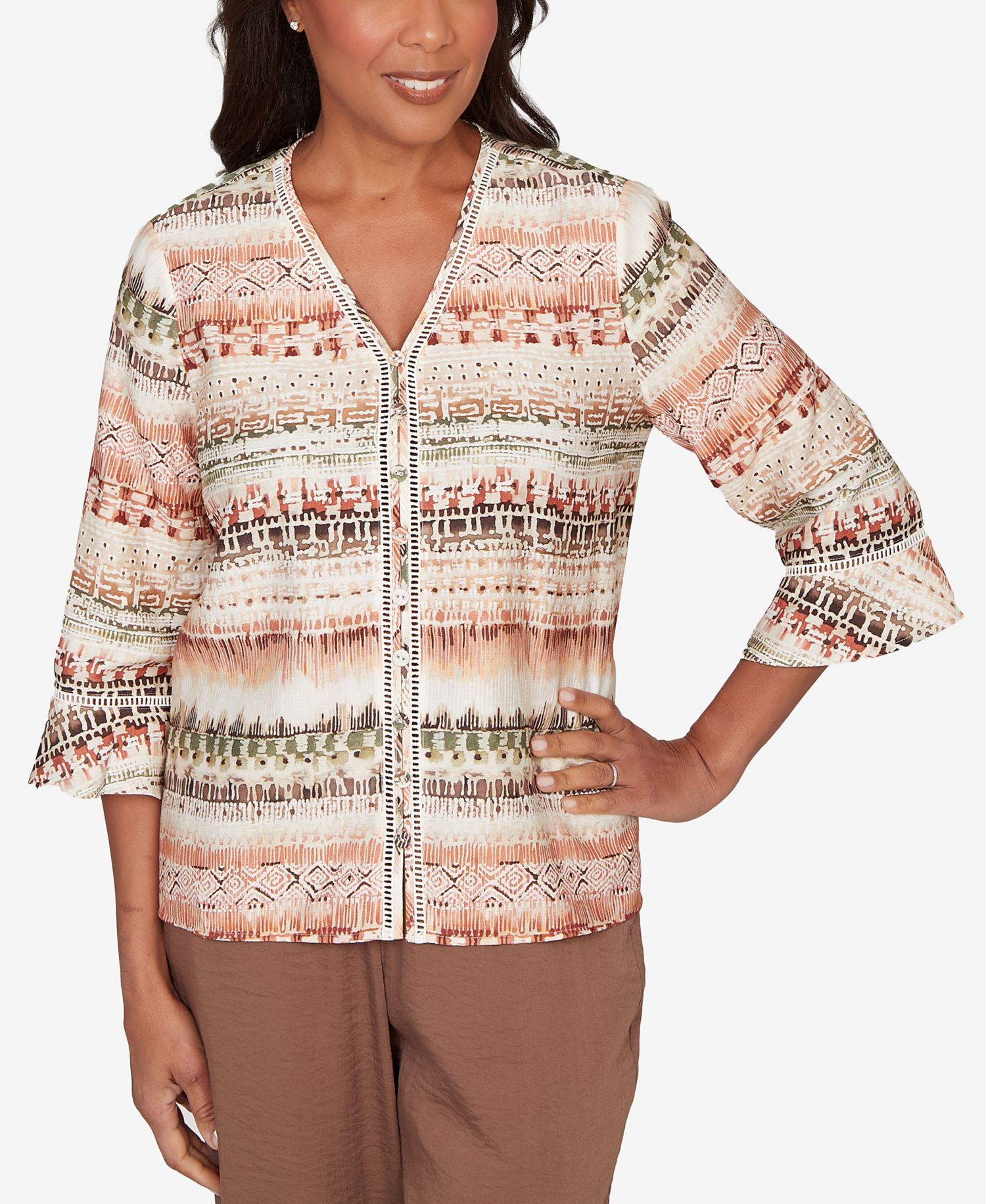 Women's Spice Market Biadere Stripe Center Seam V-Neck Top