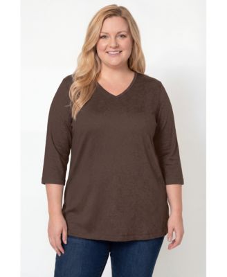 Plus Size Perfect Three-Quarter Sleeve V-Neck Tunic