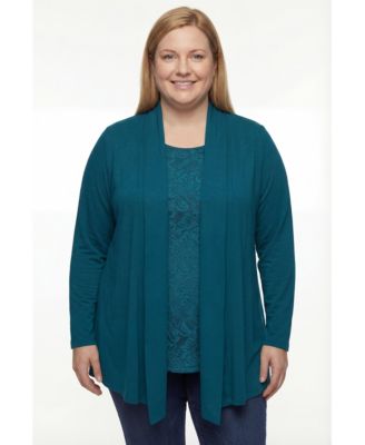 Plus Size 2-Fer Cardigan & Attached Lace Tunic