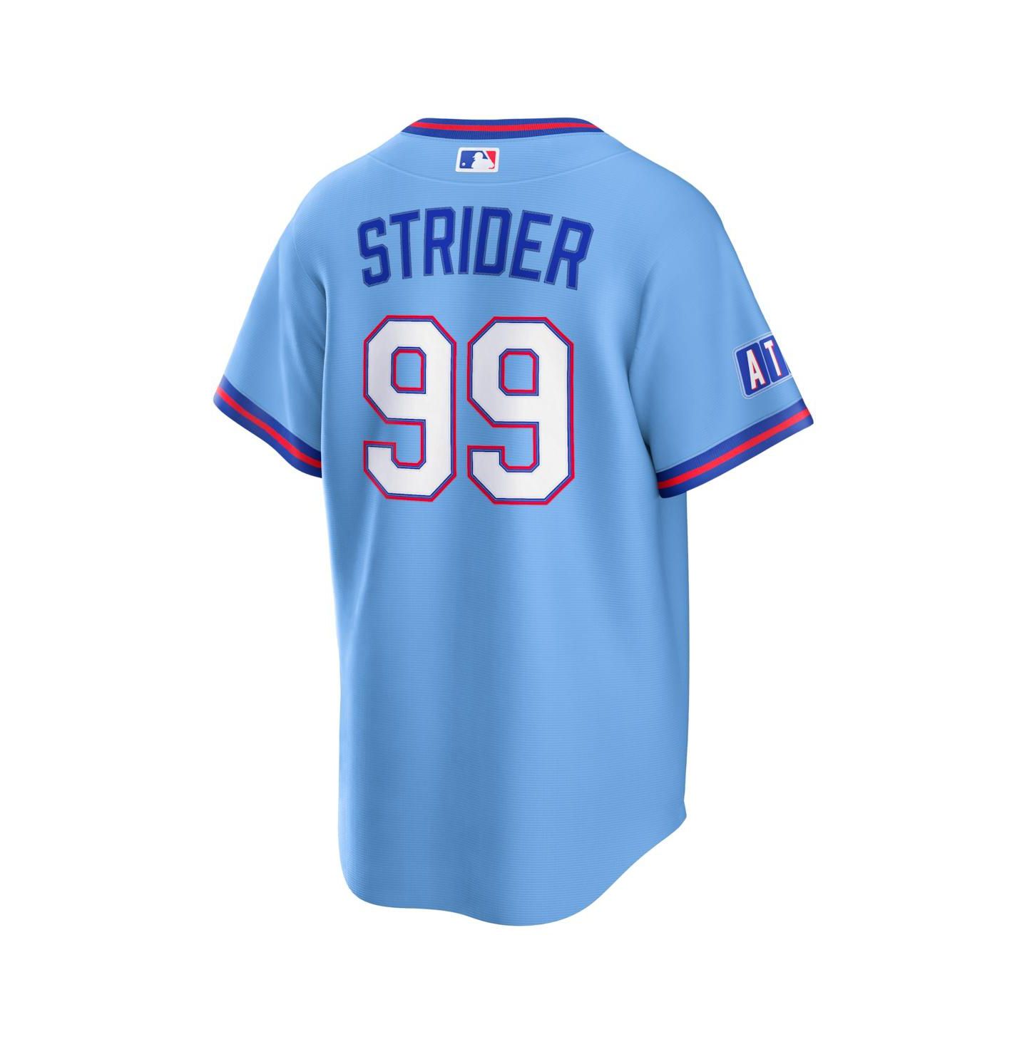Мужской топ Nike Spencer Strider Powder Blue Atlanta Braves 2026 City Connect Stadium Jersey — фото 3