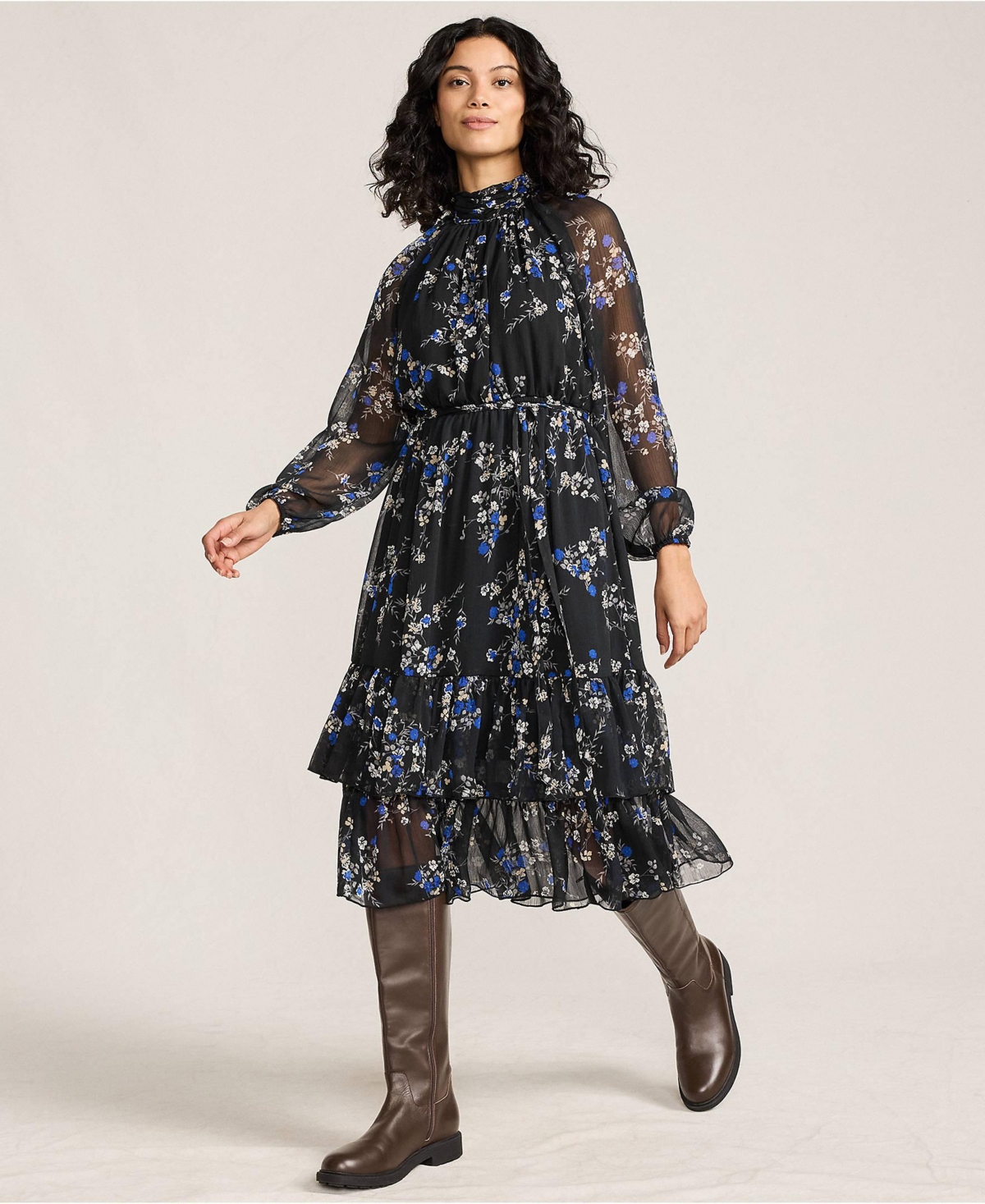 Lands' End Women's Crinkle Chiffon Ruffle Dress