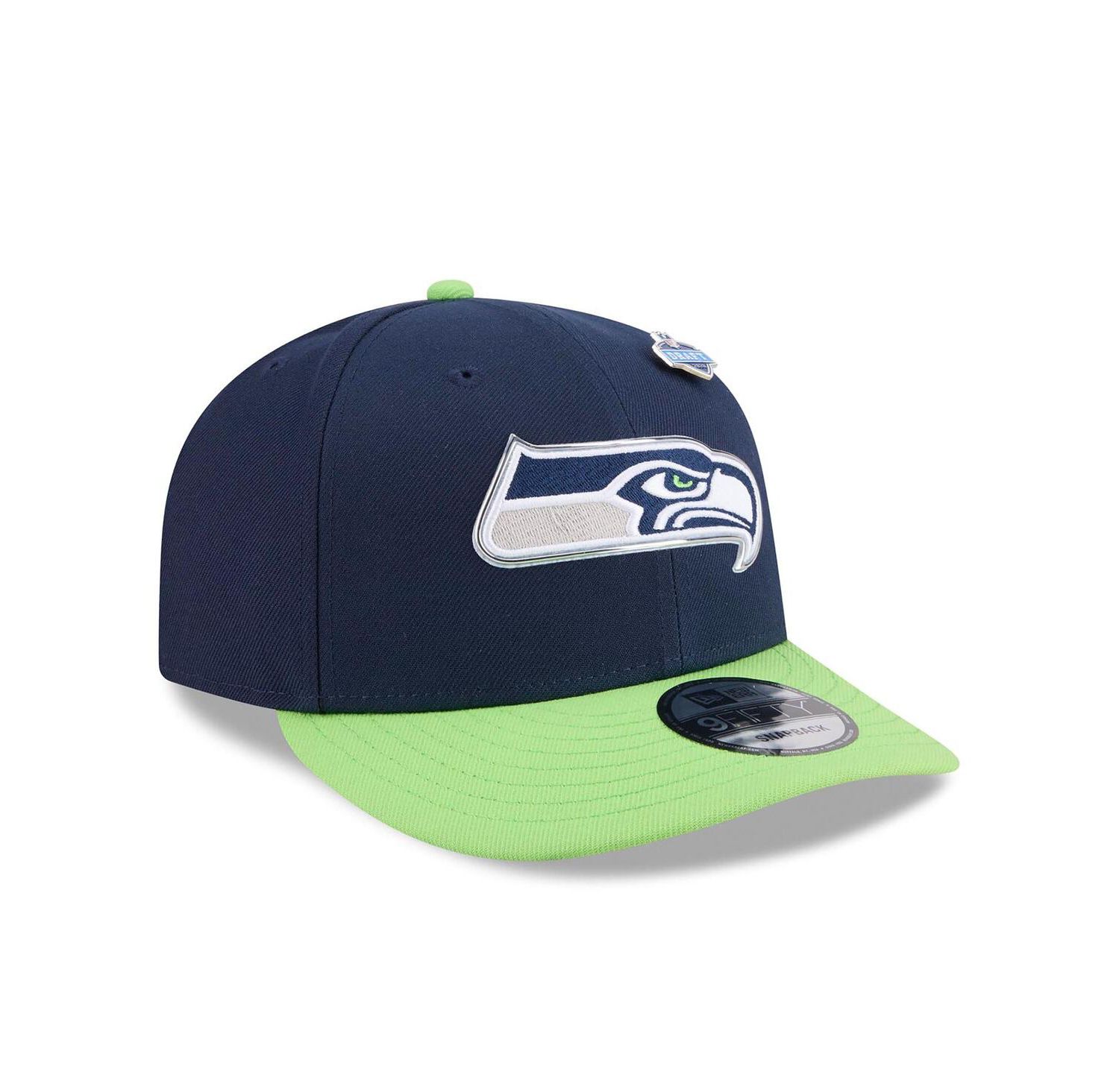 Men's College Navy/Neon Green Seattle Seahawks 2026 NFL Draft On Stage Pre-Curved 9FIFTY Snapback Hat
