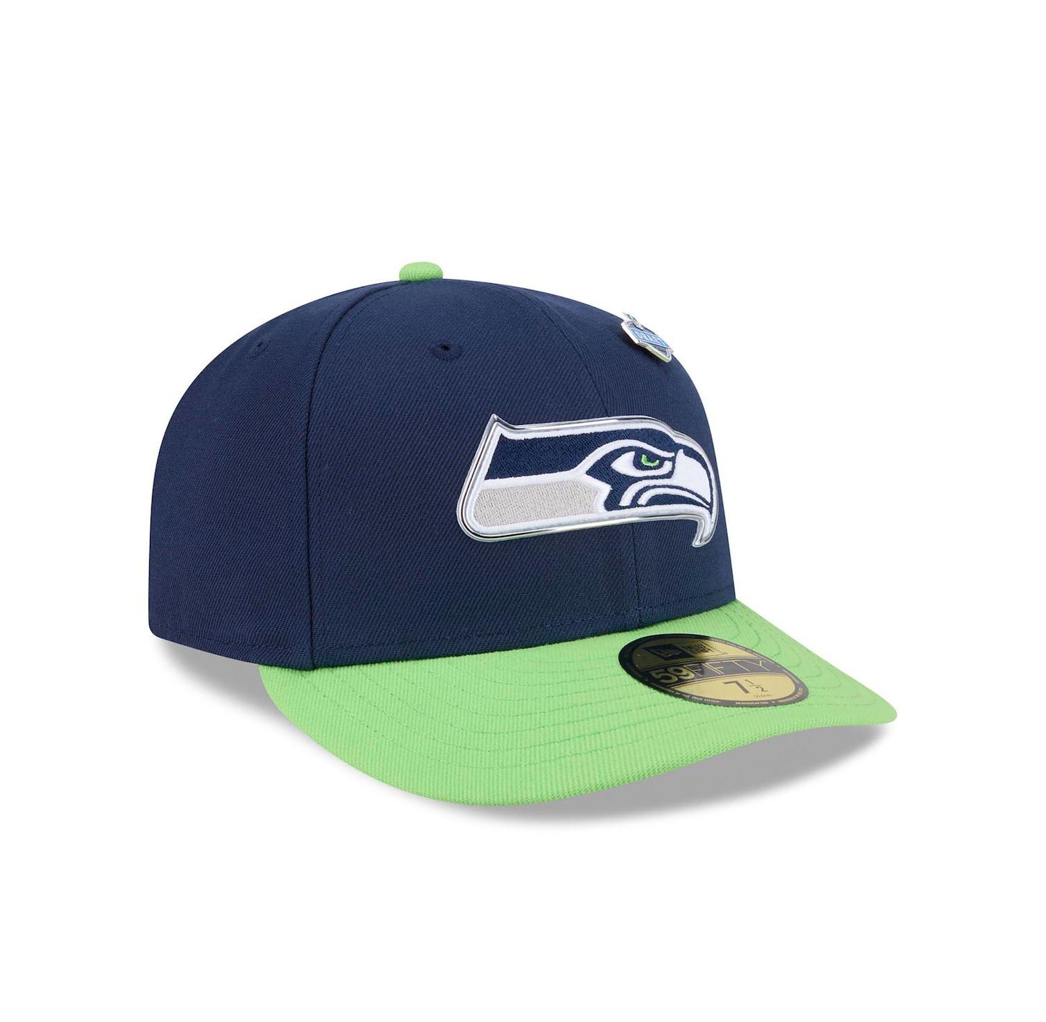 Men's College Navy/Neon Green Seattle Seahawks 2026 NFL Draft Pre-Curved 59FIFTY Fitted Hat