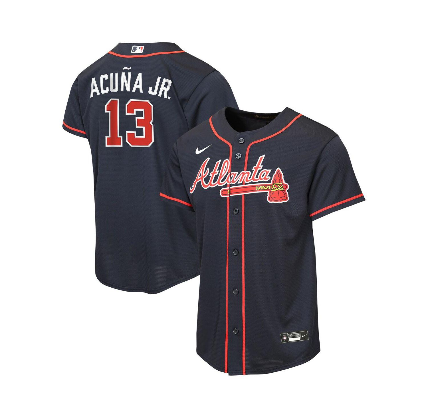 Big Boys and Girls Ronald Acu&ntilde;a Jr. Navy Atlanta Braves Alternate Replica Jersey