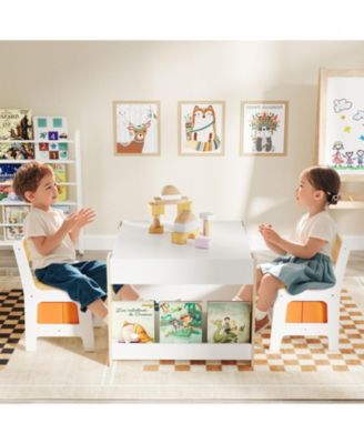 4-in-1 Kids Activity Table and 2 Chairs Set with Reversible Tabletop