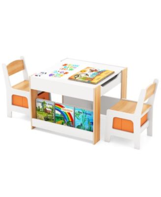 4-in-1 Kids Activity Table and 2 Chairs Set with Reversible Tabletop