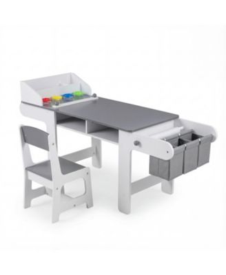 Kids Art Table and Chair Set with Paper Roll and Storage Cubbies