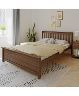 Max and Lily Queen Bed Frame, Solid Wood Platform Bed with Slatted Headboard for Kids