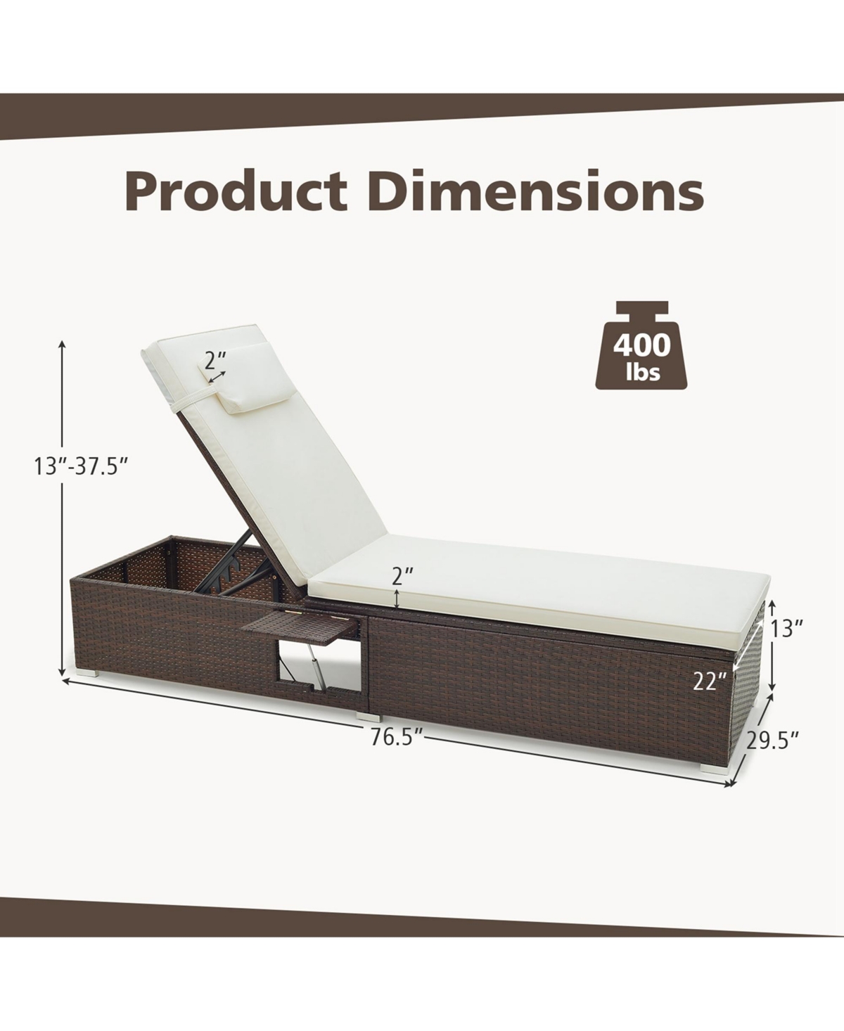 Patio Chaise Lounge with 6-level Backrest