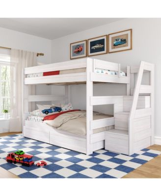 Max and Lily Modern Farmhouse Queen Over Bunk Bed With Staircase and Storage Drawers