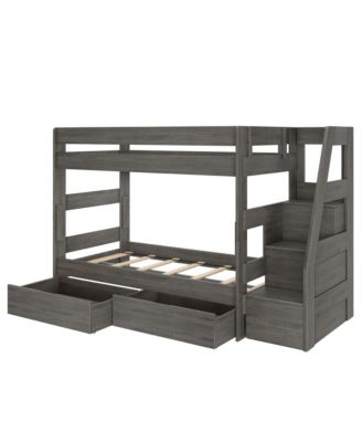 Modern Farmhouse Twin Over Full Bunk Bed With Staircase and Storage Drawers