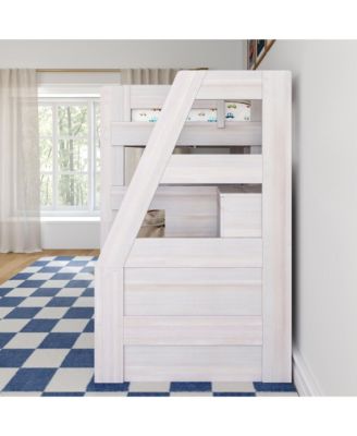 Max and Lily Modern Farmhouse Twin Over Twin Bunk Bed With Staircase and Storage Drawers