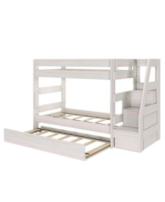 Twin Over Twin Wood Staircase Bunk Bed with Trundle, Driftwood