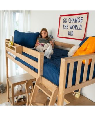Scandinavian Loft Bed with Wraparound Desk and Shelves
