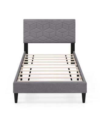 Twin Linen Upholstered Platform Bed Frame with Headboard