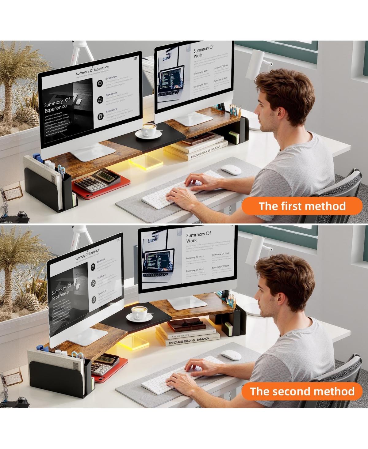 Gnuadz Dual Monitor Stand Riser Drawer 3 Shelf Adjustable Desktop Organizer