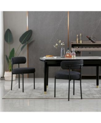 Boucle Dining Chairs Set of 2, Mid Century Modern Kitchen Chairs with Curved Backrest and Metal Legs