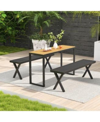54-inch Patio Metal Bench with Slatted Seat and X-Leg Support