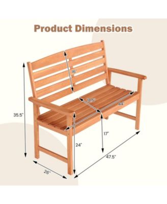 2-Person Solid Wood Garden Bench with Slatted Backrest